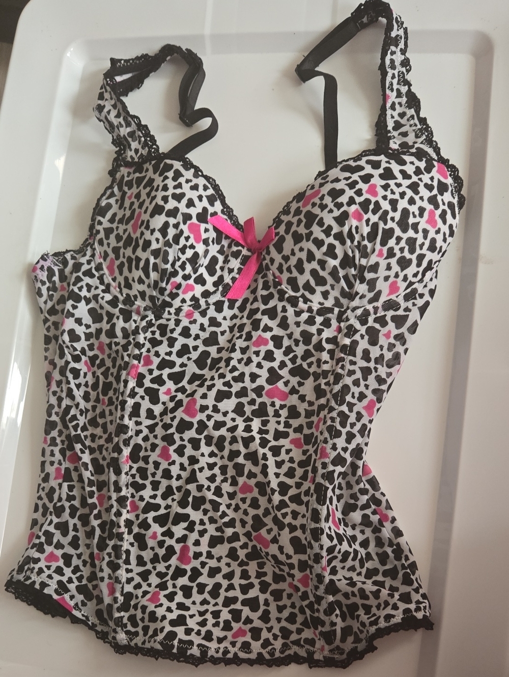 Vintage Y2k Black & White Heart Print Bustier NEW SIZE 34B